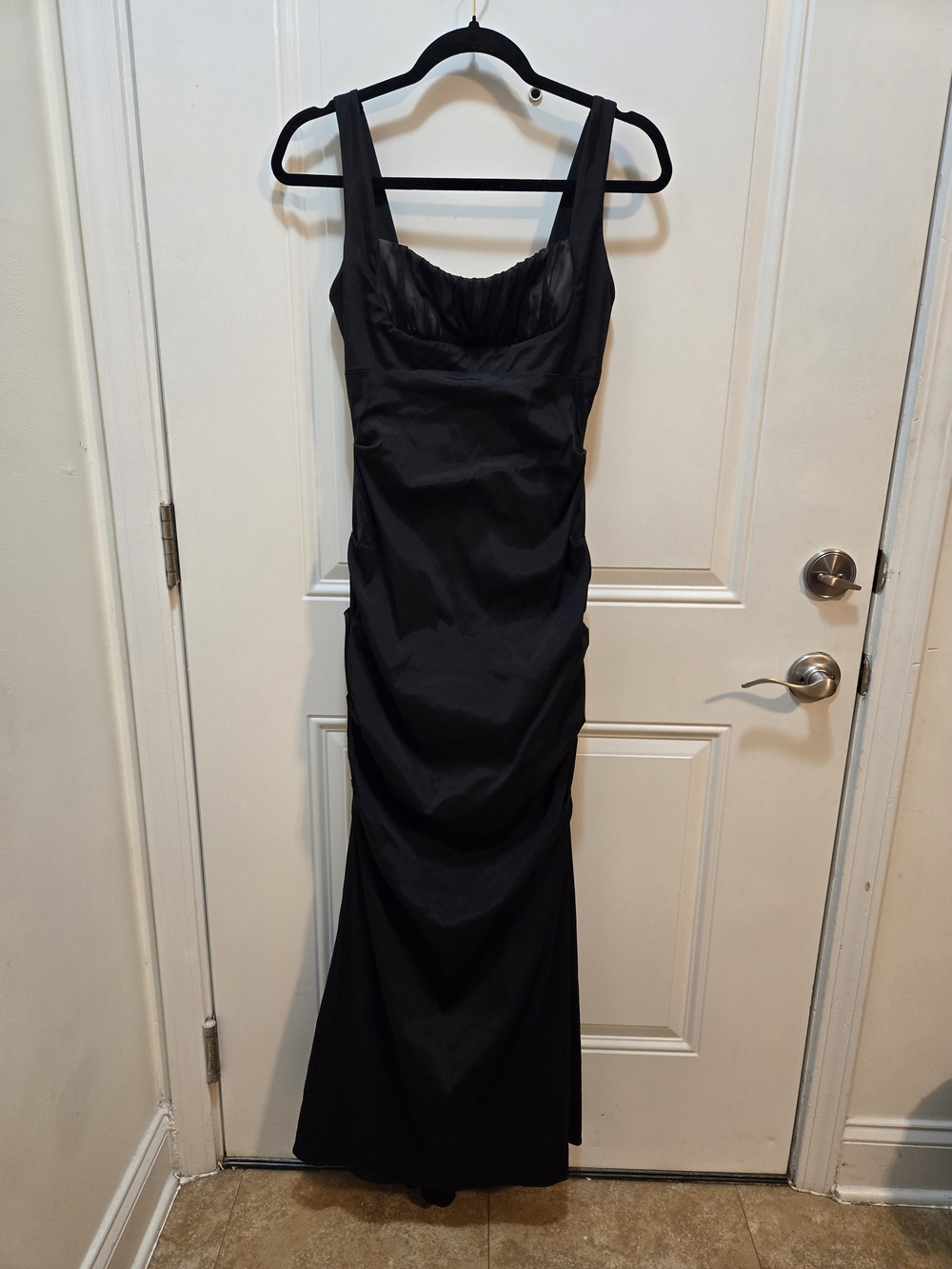 Xscape Black Sleeveless Ruched Evening Maxi Dress